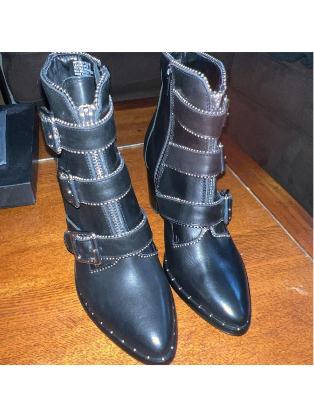 Steve Madden Hattie Black Leather Triple Buckle Ankle Boots Size 6.5